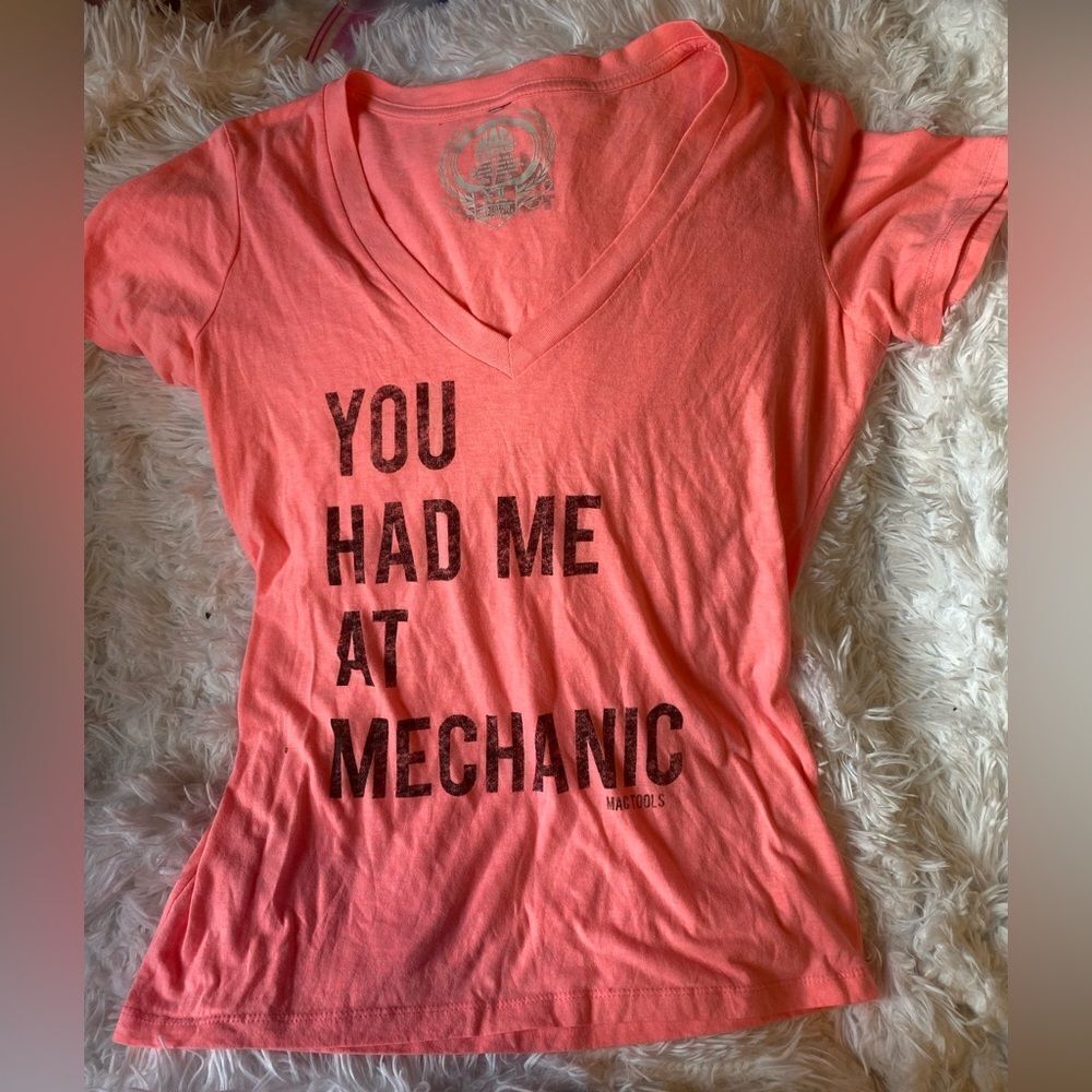 MAC Tools “You Had Me At Mechanic” Hot Pink XL V-Neck Shirt